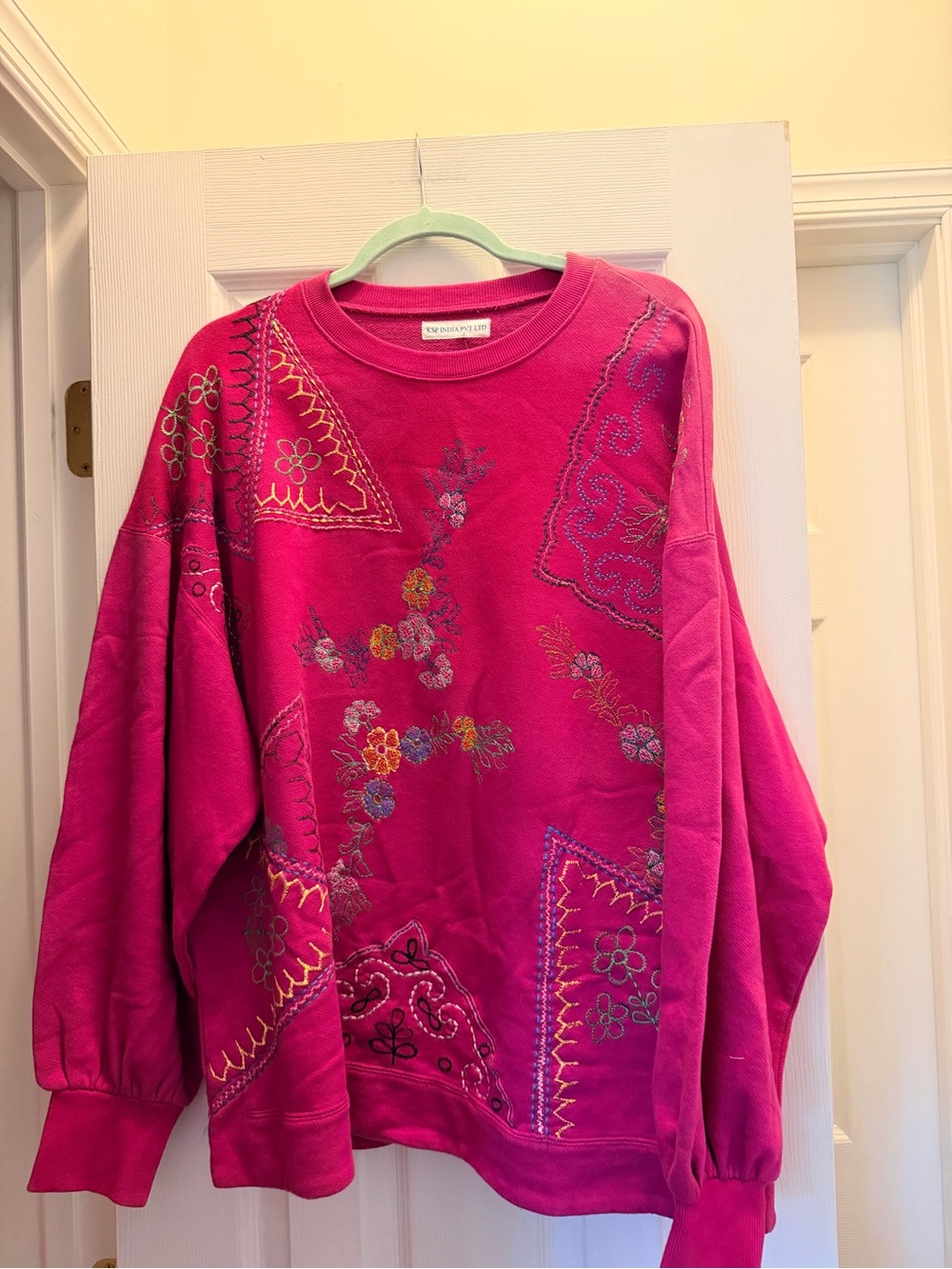 Free People sample  Fuchsia Embroidered Crewneck Sweatshirt